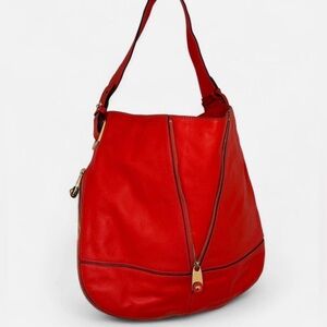 Vince Camuto Red Leather Zip-Accent Hobo Shoulder Bag Expandable